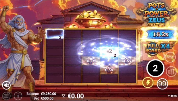Pots of Power: Zeus - spelscherm in bonusmodus